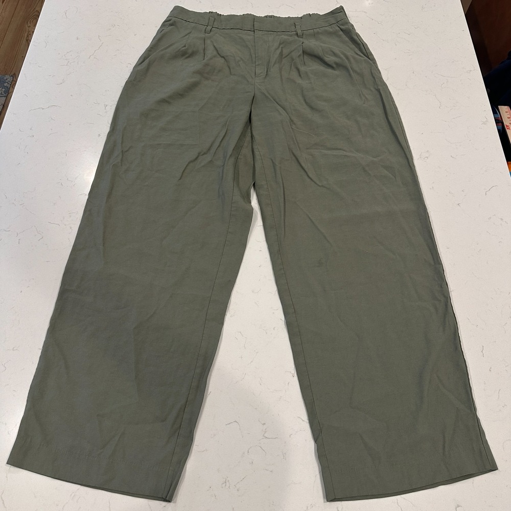 A New Day Pants Womens Size 14 Olive Green High Rise Loose Boho Flowy Mom Pocket